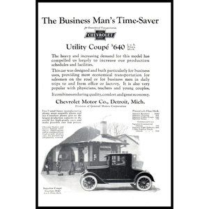 1924 Chevy Utility Coupe Vintage Print Ad Business Man's Time Saver Wall Art